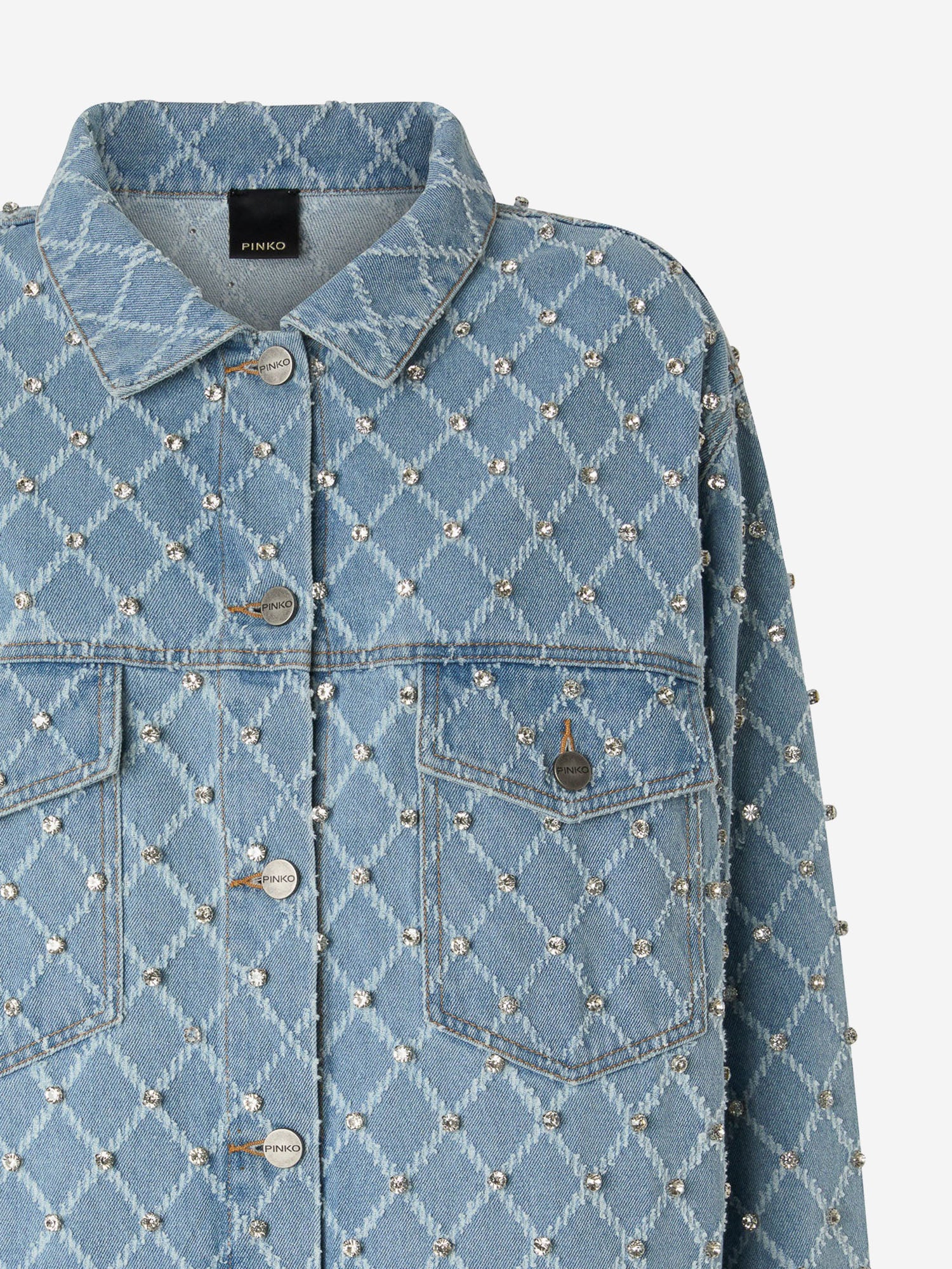 GIACCA IN DENIM CON DISEGNO ROMBI E STRASS 106246 A32NPJE PINKO 