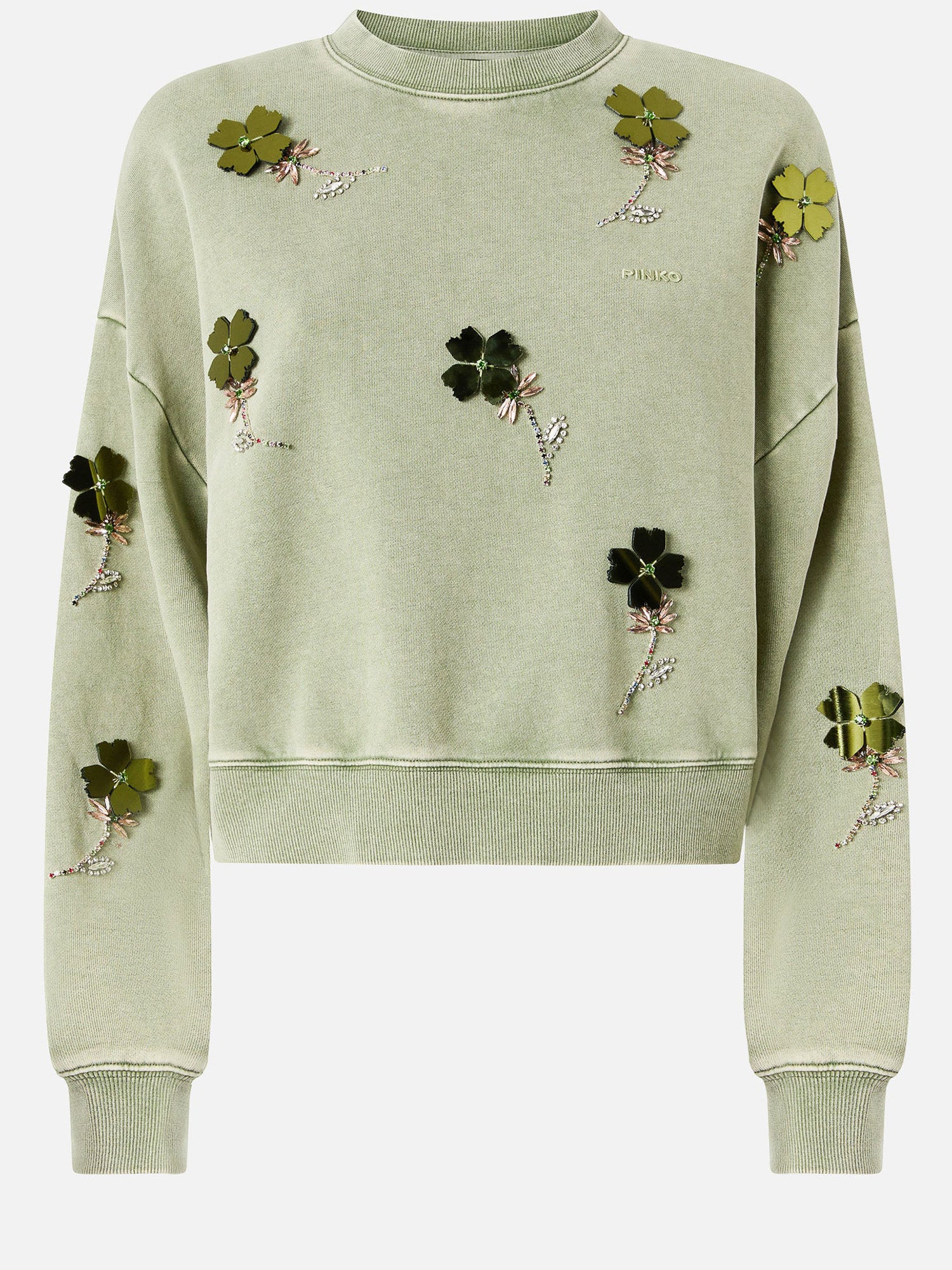 Felpa in cotone con fiori gioiello 106302 A34LU84 PINKO 