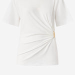 T-shirt con drappeggio e dettaglio dorato 106455 A35DZ05 PINKO 