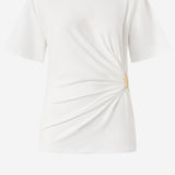 T-shirt con drappeggio e dettaglio dorato 106455 A35DZ05 PINKO 