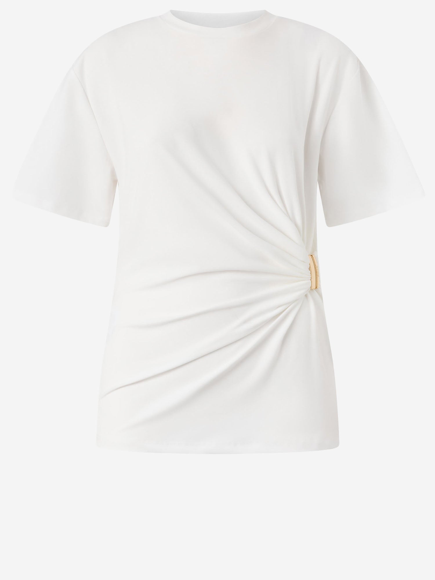 T-shirt con drappeggio e dettaglio dorato 106455 A35DZ05 PINKO 