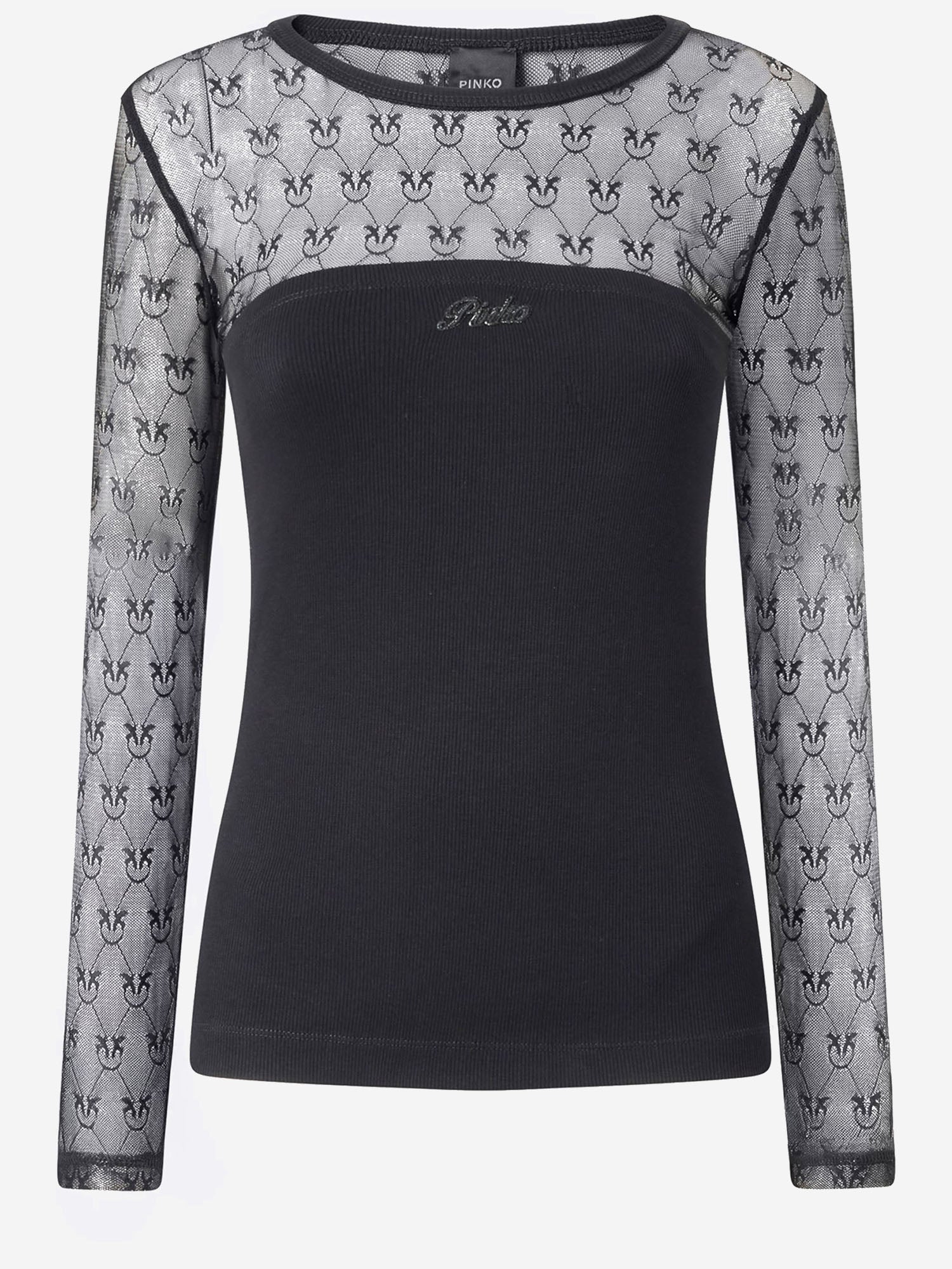 MAGLIA VIOLINISTA IN JERSEY CON PIZZO LOGO LOVE BIRDS 106472 A362Z99 PINKO 