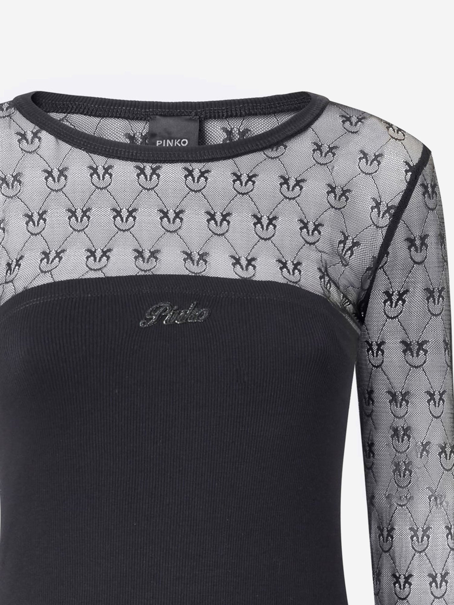 MAGLIA VIOLINISTA IN JERSEY CON PIZZO LOGO LOVE BIRDS 106472 A362Z99 PINKO 