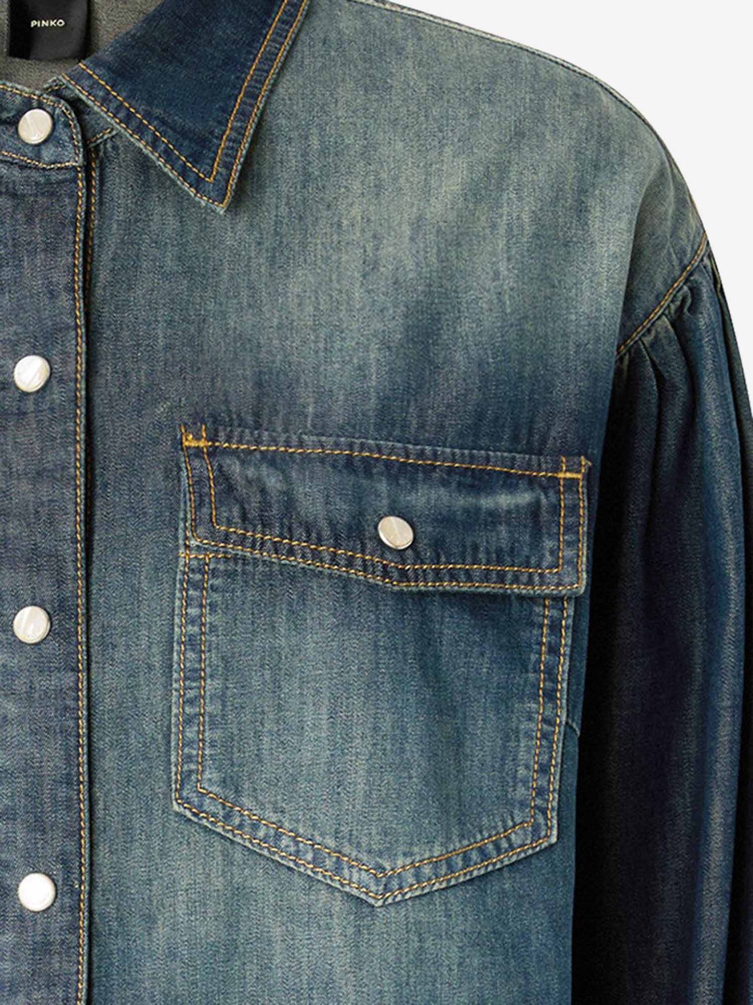 CAMICIA IN DENIM CON MANICHE A PALLONCINO 106596 A37KPJC PINKO 