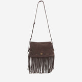 Borsa a tracolla one, two, three in suede con frange 106665 A0F6M11P PINKO 