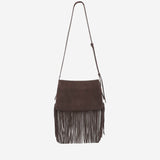 Borsa a tracolla one, two, three in suede con frange 106665 A0F6M11P PINKO 