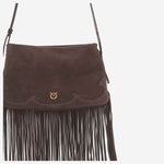Borsa a tracolla one, two, three in suede con frange 106665 A0F6M11P PINKO 