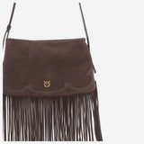 Borsa a tracolla one, two, three in suede con frange 106665 A0F6M11P PINKO 