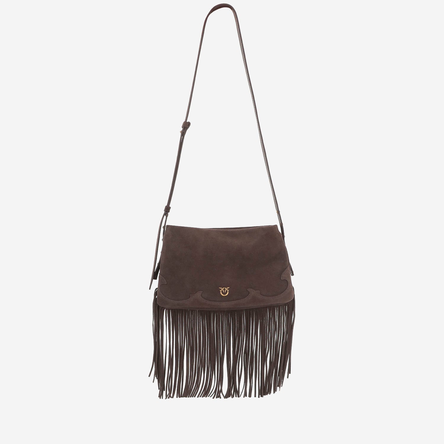 Borsa a tracolla one, two, three in suede con frange 106665 A0F6M11P PINKO 