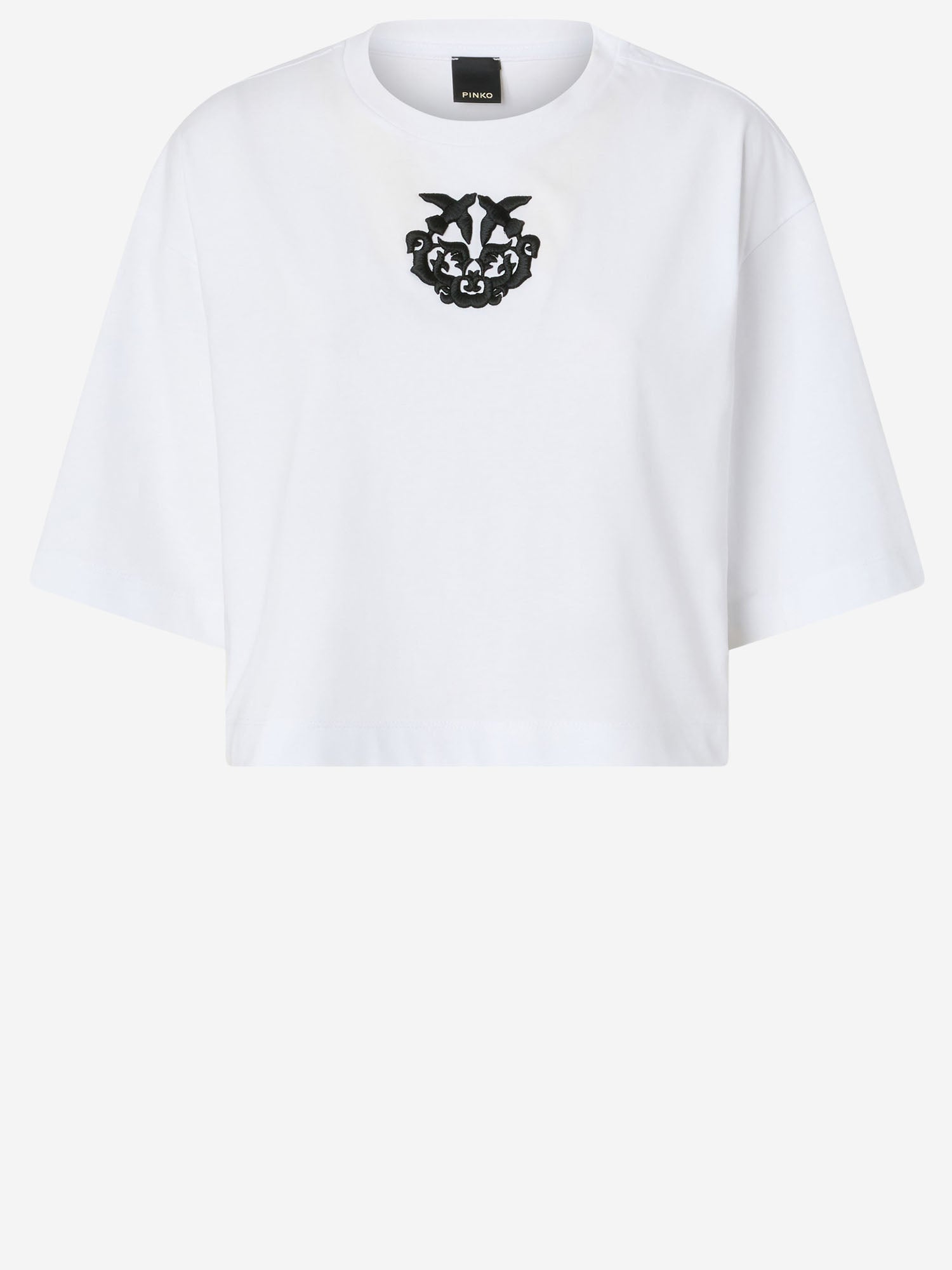 T-SHIRT CROPPED CON RICAMO LOVE BIRDS 106814 A3AMZZ1 PINKO 