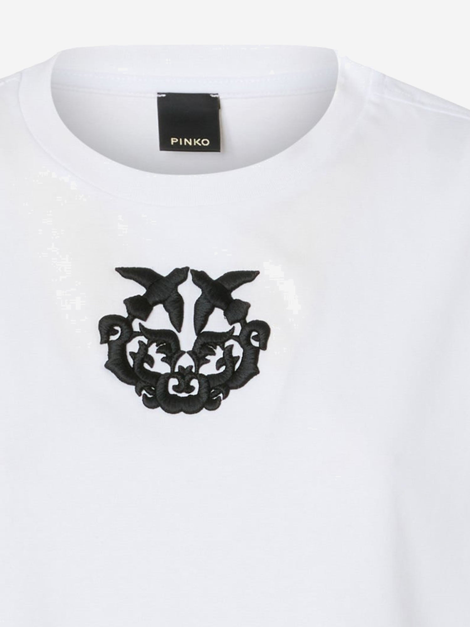T-SHIRT CROPPED CON RICAMO LOVE BIRDS 106814 A3AMZZ1 PINKO 