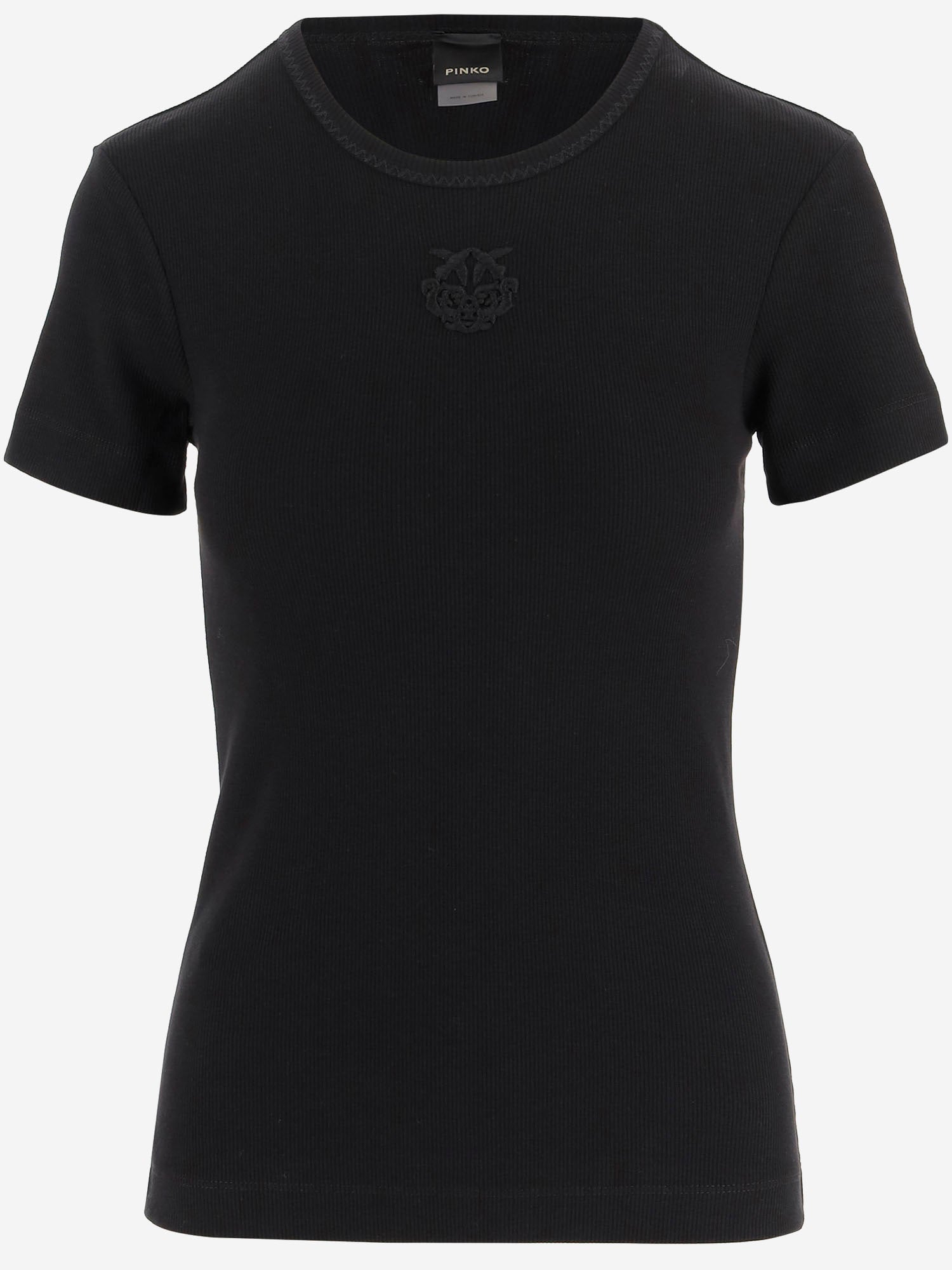 T-SHIRT CON RICAMO LOVE BIRDS IN COTONE STRETCH 106815 A3ALZ99 PINKO 