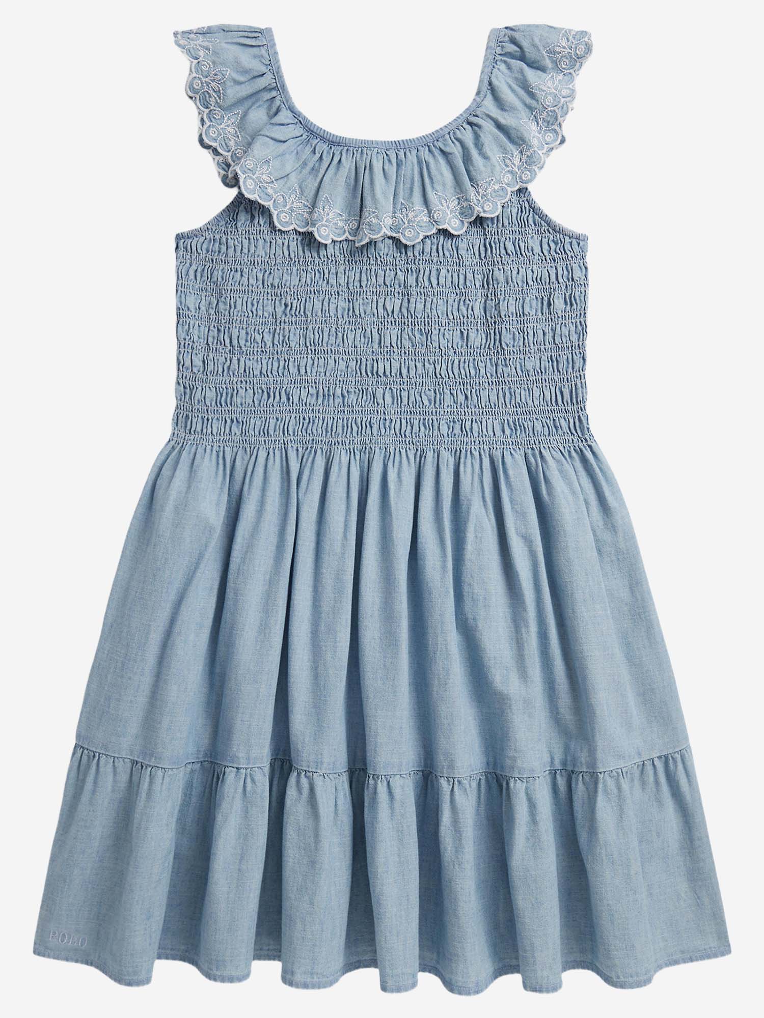 ABITO IN COTONE CON CORPETTO SMOCK E VOLANT 313A11755 001 POLO RALPH LAUREN KIDS 