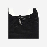 TOTE BAG LE 5 À 7 MEDIA IN RAFIA LAVORATA A UNCINETTO 778827 GAAEN1000 SAINT LAURENT 