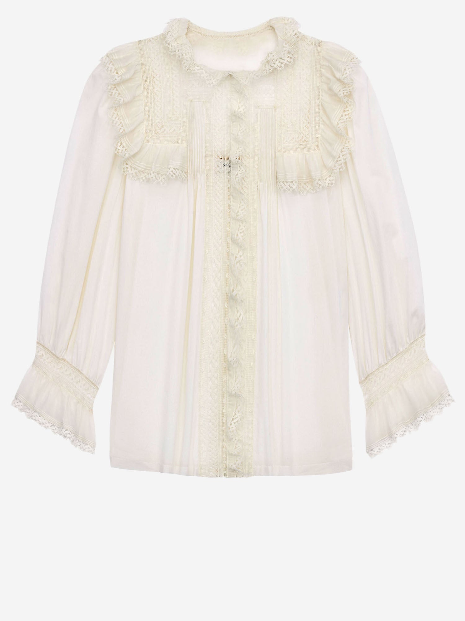 CAMICIA IN VOILE DI COTONE CON RICAMI IN PIZZO 862656 Y2L699601 SAINT LAURENT 