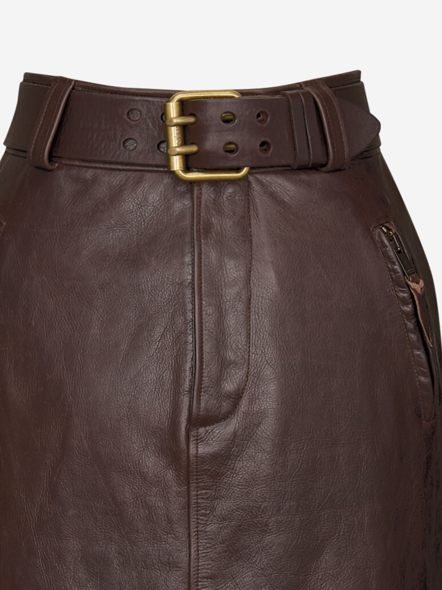 GONNA A MATITA CON CINTURA IN PELLE STROPICCIATA 865021 YCVD22820 SAINT LAURENT 