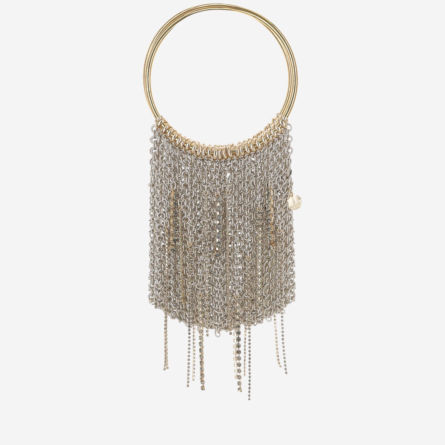 BORSA A MANO CON FRANGE A CATENA LEFLUFF GREYGOLD SILVIA GNECCHI 