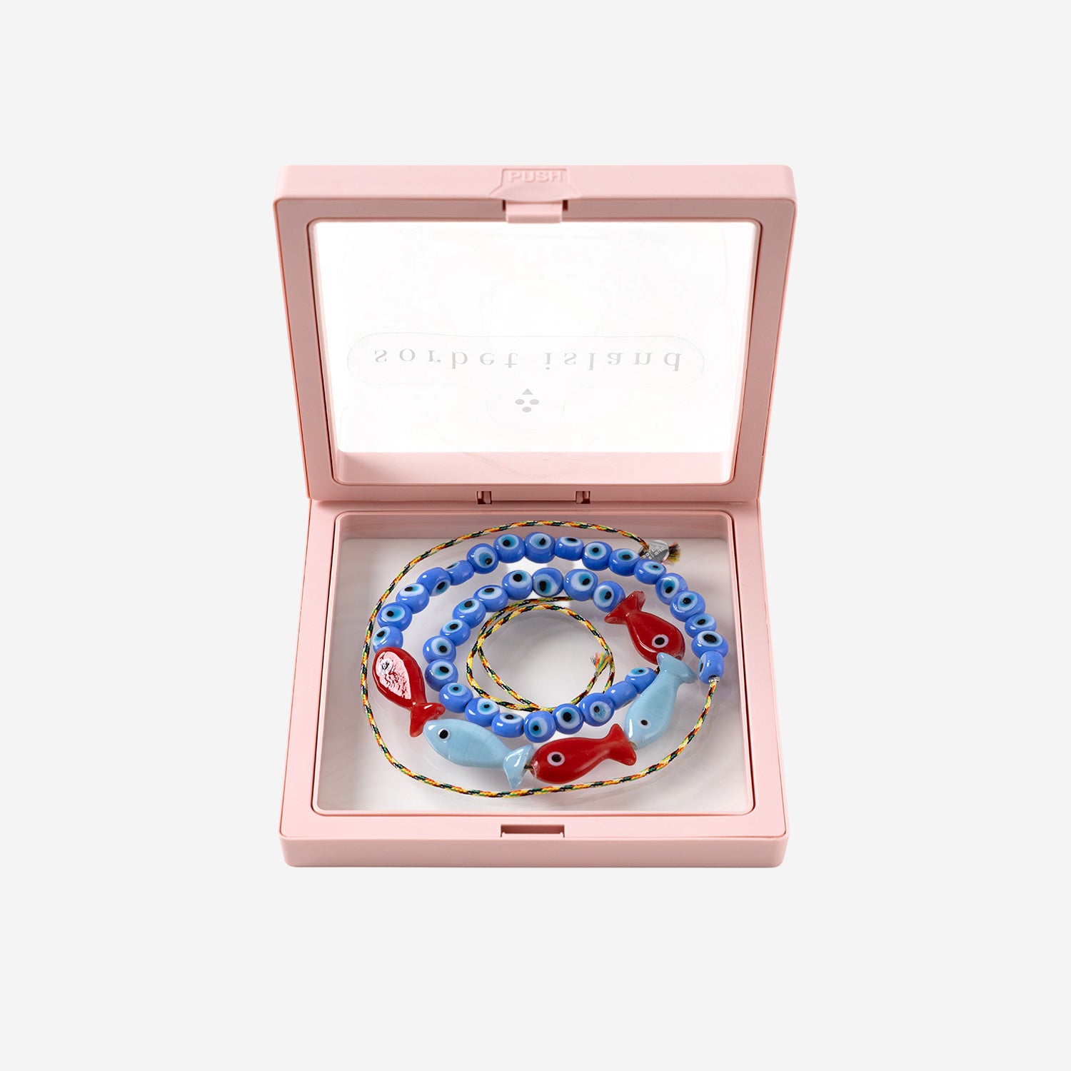Collana in tessuto e perle di vetro FISHGLASSBEAD REDLIGHTBLUE SORBET ISLAND 