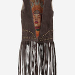 GILET IN PELLE SCAMOSCIATA CON FRANGE UN33 RSC309 UNCOMMON 