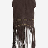 GILET IN PELLE SCAMOSCIATA CON FRANGE UN33 RSC309 UNCOMMON 