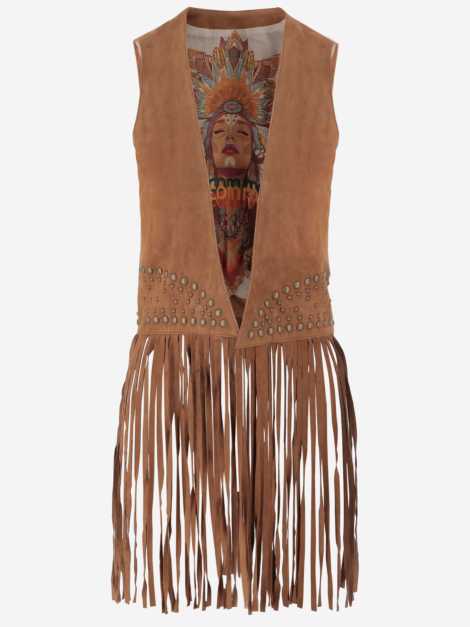 GILET IN PELLE SCAMOSCIATA CON FRANGE UN33 RSC375 UNCOMMON 