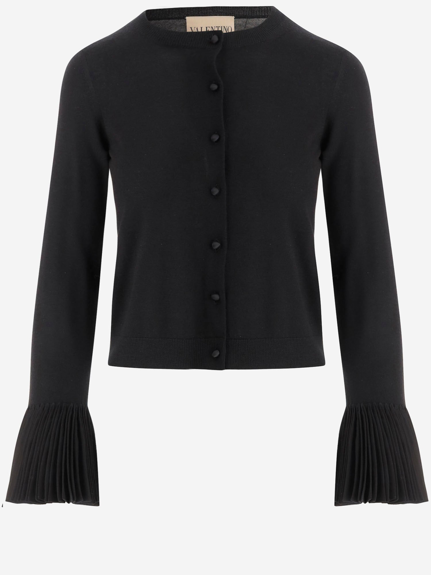 CARDIGAN IN LANA CON POLSINI PLISSÉ 8B0KA15J A8Q0NO VALENTINO 