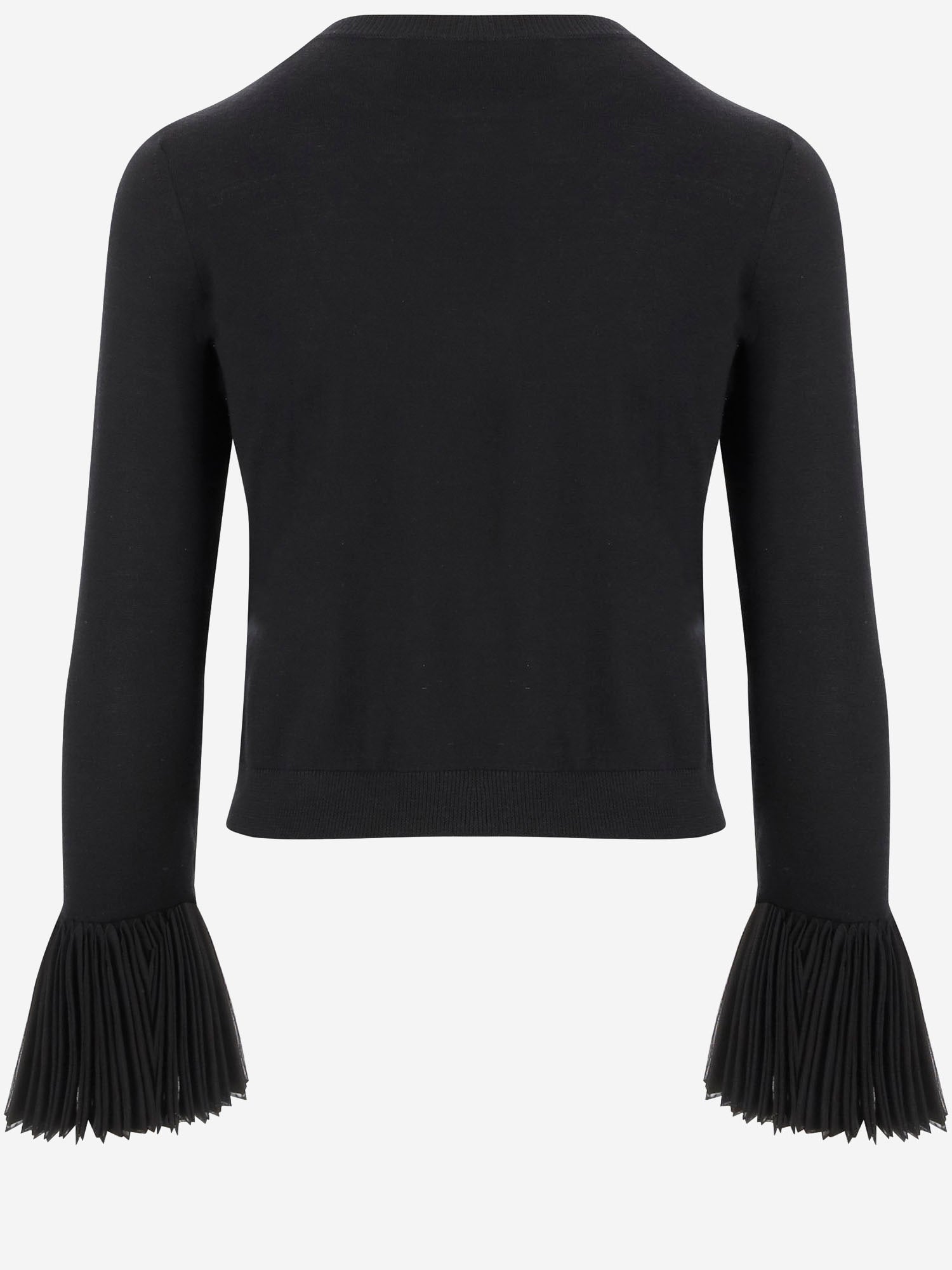 CARDIGAN IN LANA CON POLSINI PLISSÉ 8B0KA15J A8Q0NO VALENTINO 