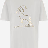 T-SHIRT FOLLOWING YONDER STAR <BR/>IN COTONE STRETCH BIANCO GOLD BINI SILVIA 