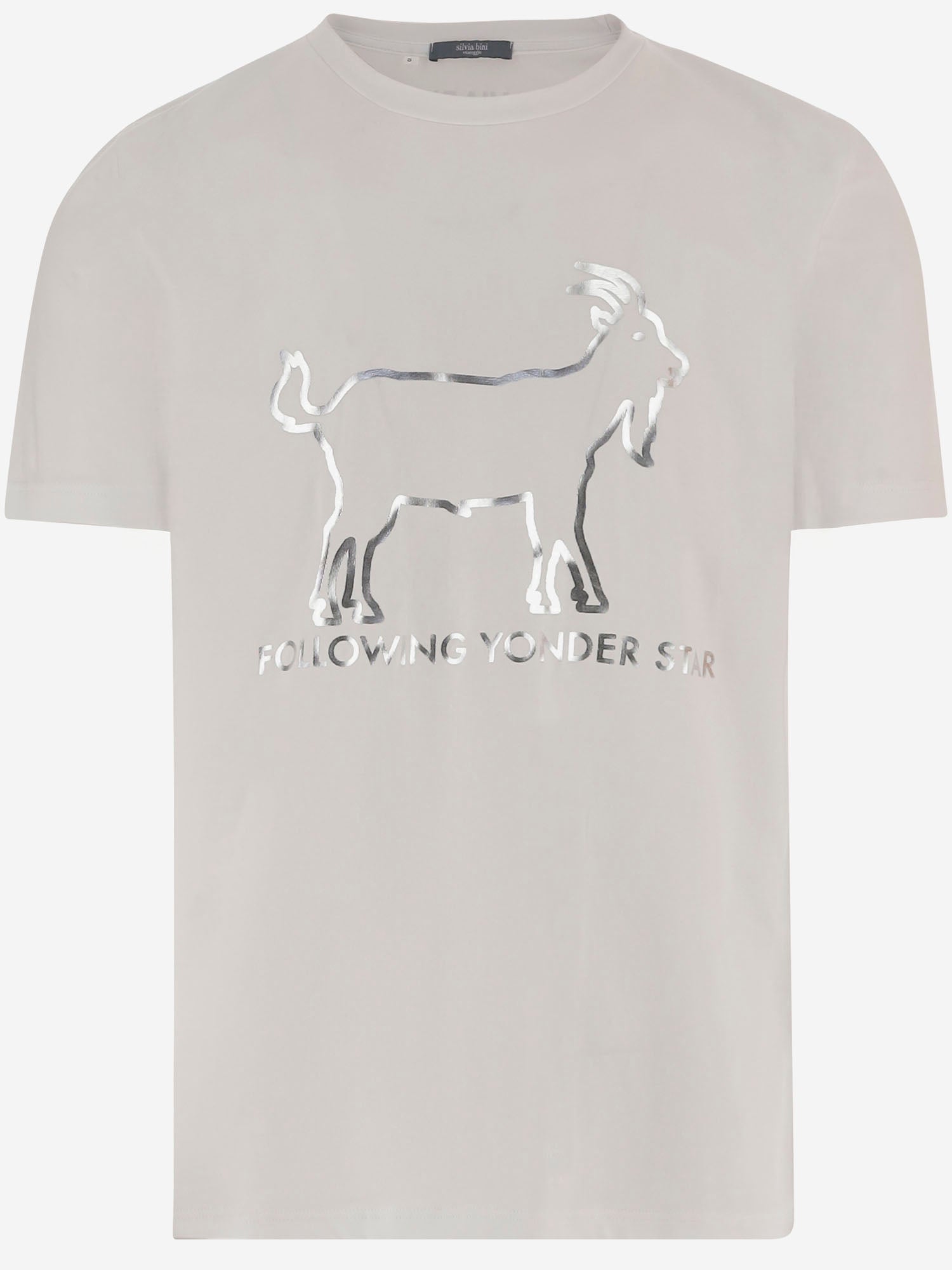 T-SHIRT FOLLOWING YONDER STAR<BR/>IN COTONE STRETCH BIANCO SILVER BINI SILVIA 