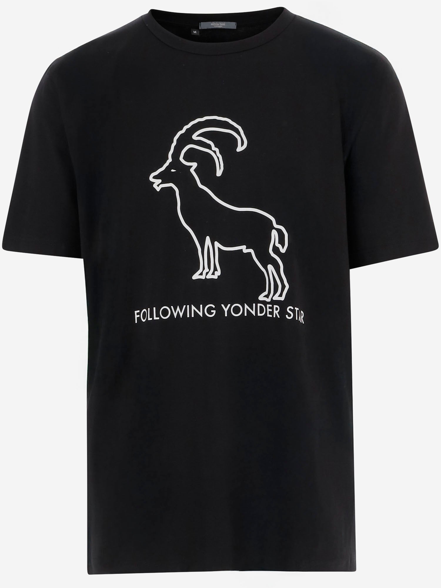 T-SHIRT FOLLOWING YONDER STAR <BR/>IN COTONE STRETCH NERO WHITE BINI SILVIA 