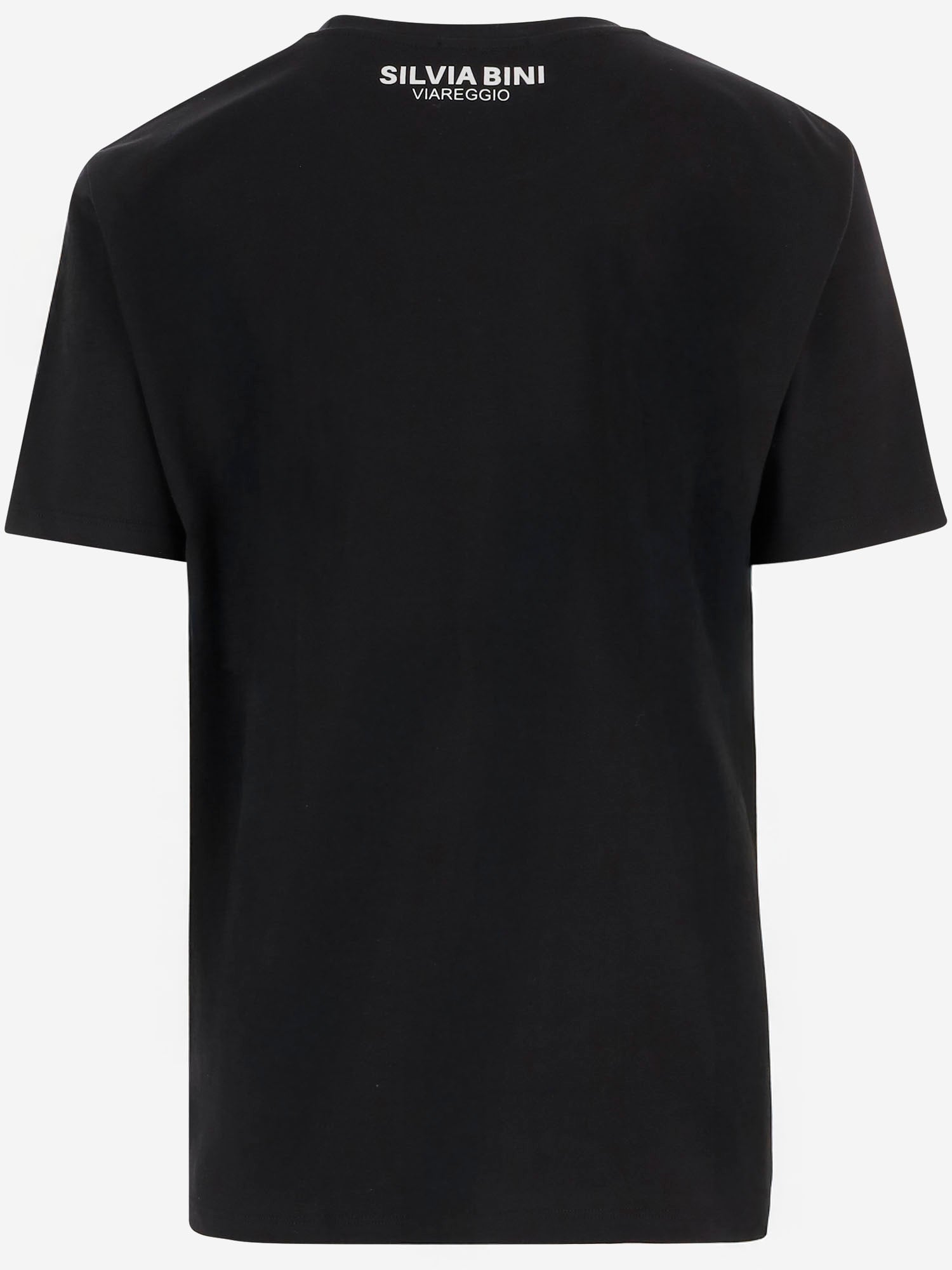 T-SHIRT FOLLOWING YONDER STAR <BR/>IN COTONE STRETCH NERO WHITE BINI SILVIA 