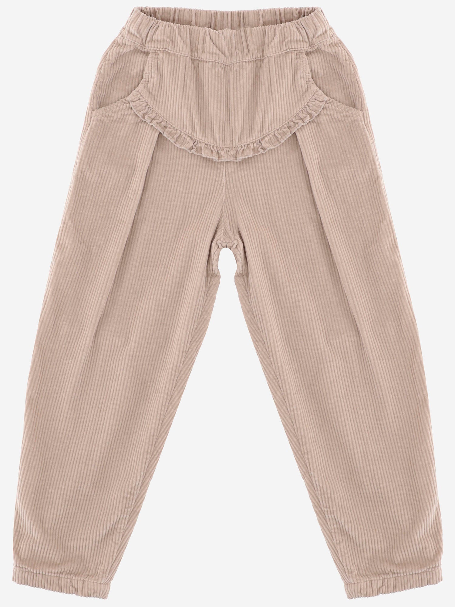 PANTALONI IN COTONE CON VOLANT DECORATIVO 25W150 TORTORA 1+ IN THE FAMILY KIDS 