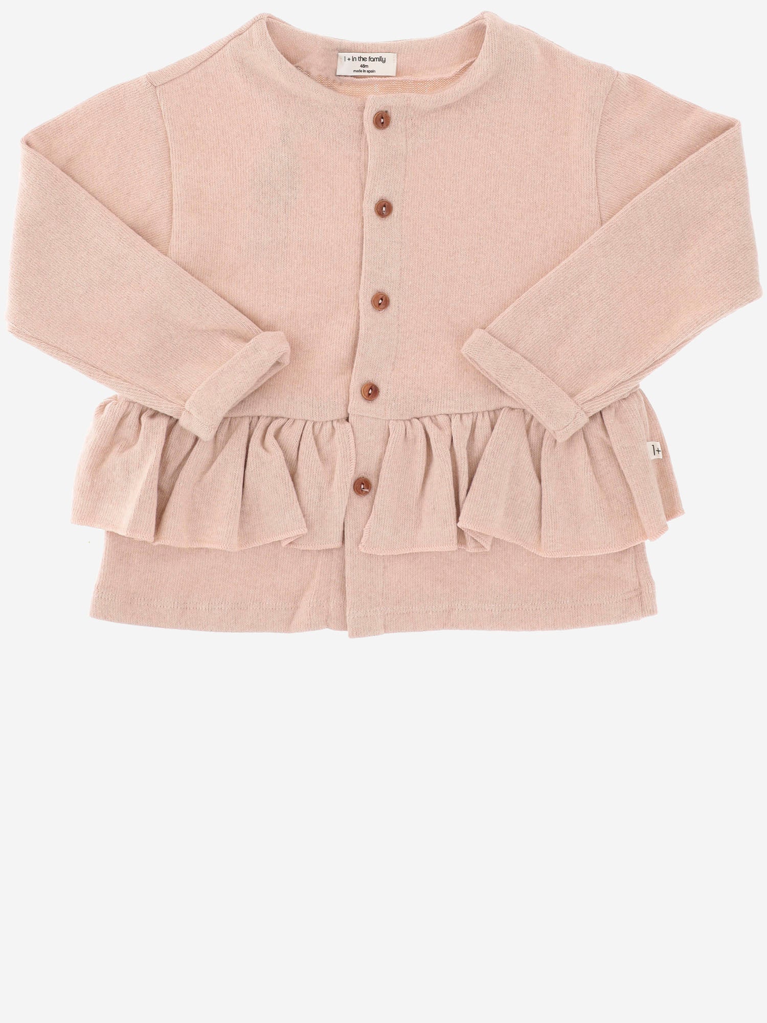 CARDIGAN IN MISTO COTONE STRETCH CON ORLO ARRICCIATO 25W178 NUDE 1+ IN THE FAMILY KIDS 