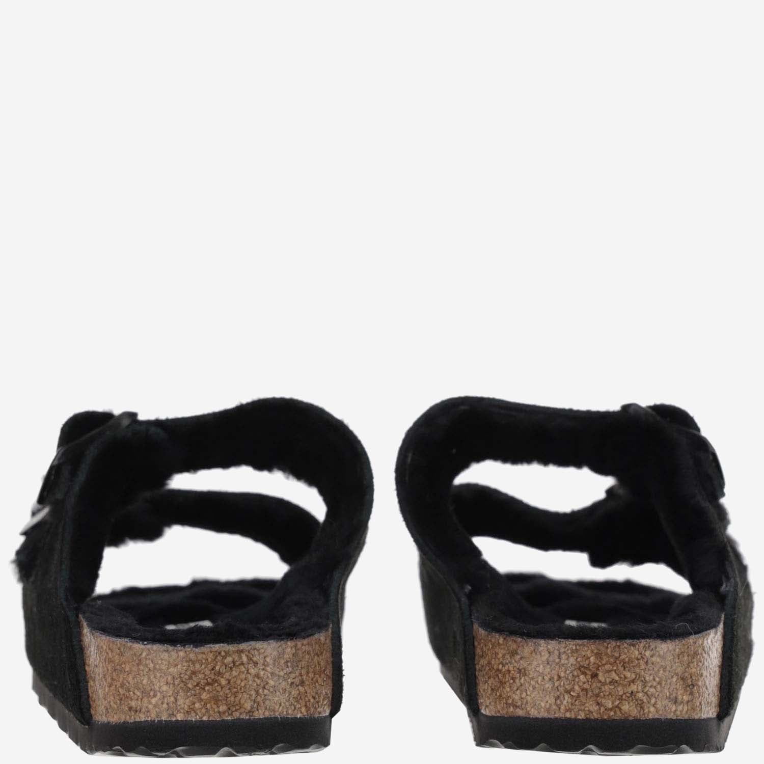 SANDALI ARIZONA IN SUEDE E SHEARLING 752663 BLACK BIRKENSTOCK 