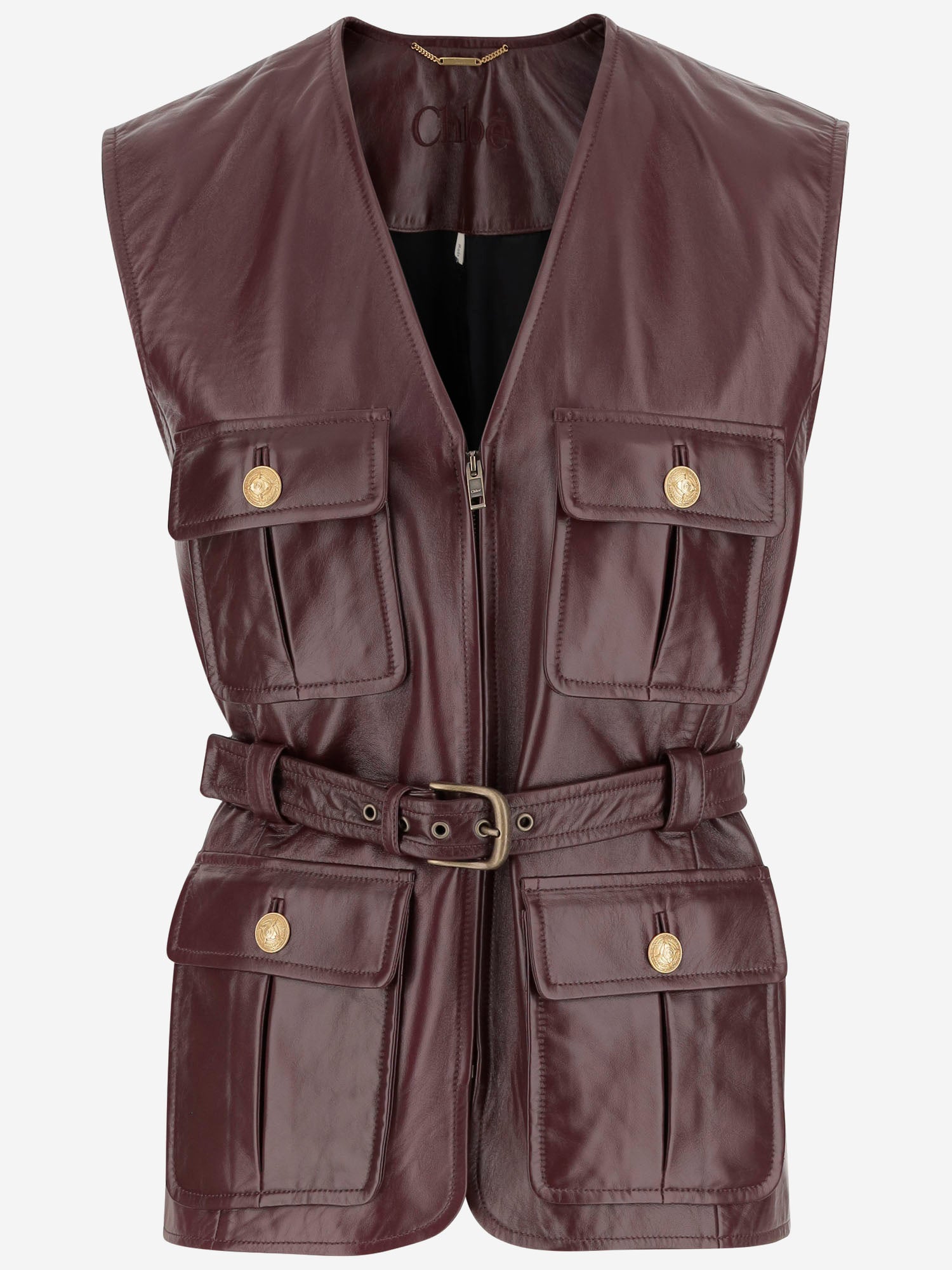 GILET IN PELLE CON TASHE E CINTURA CH25ACV04204 27M CHLOE 