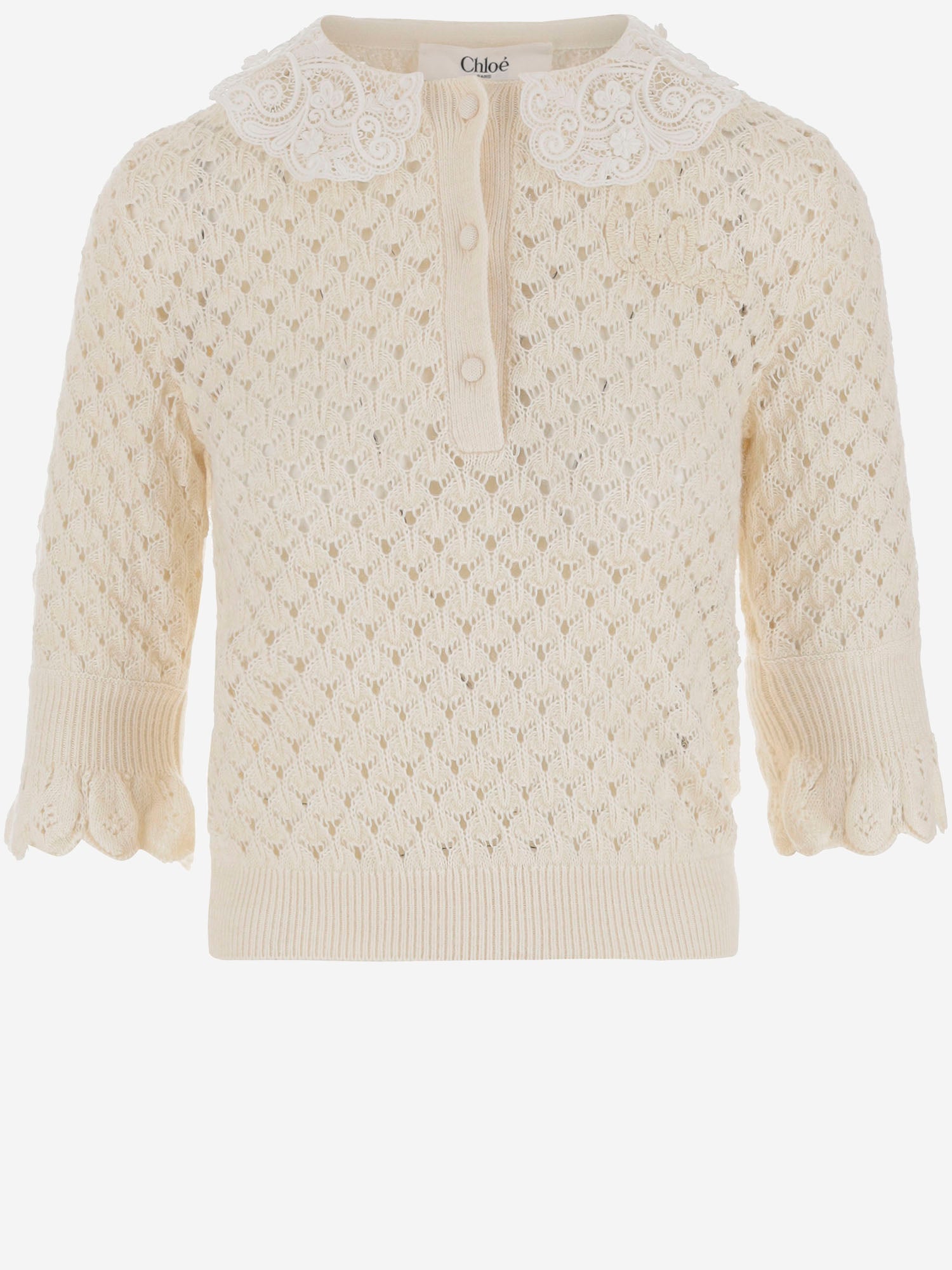 POLO CON COLLETTO IN PIZZO CH25AMP47590 107 CHLOE 