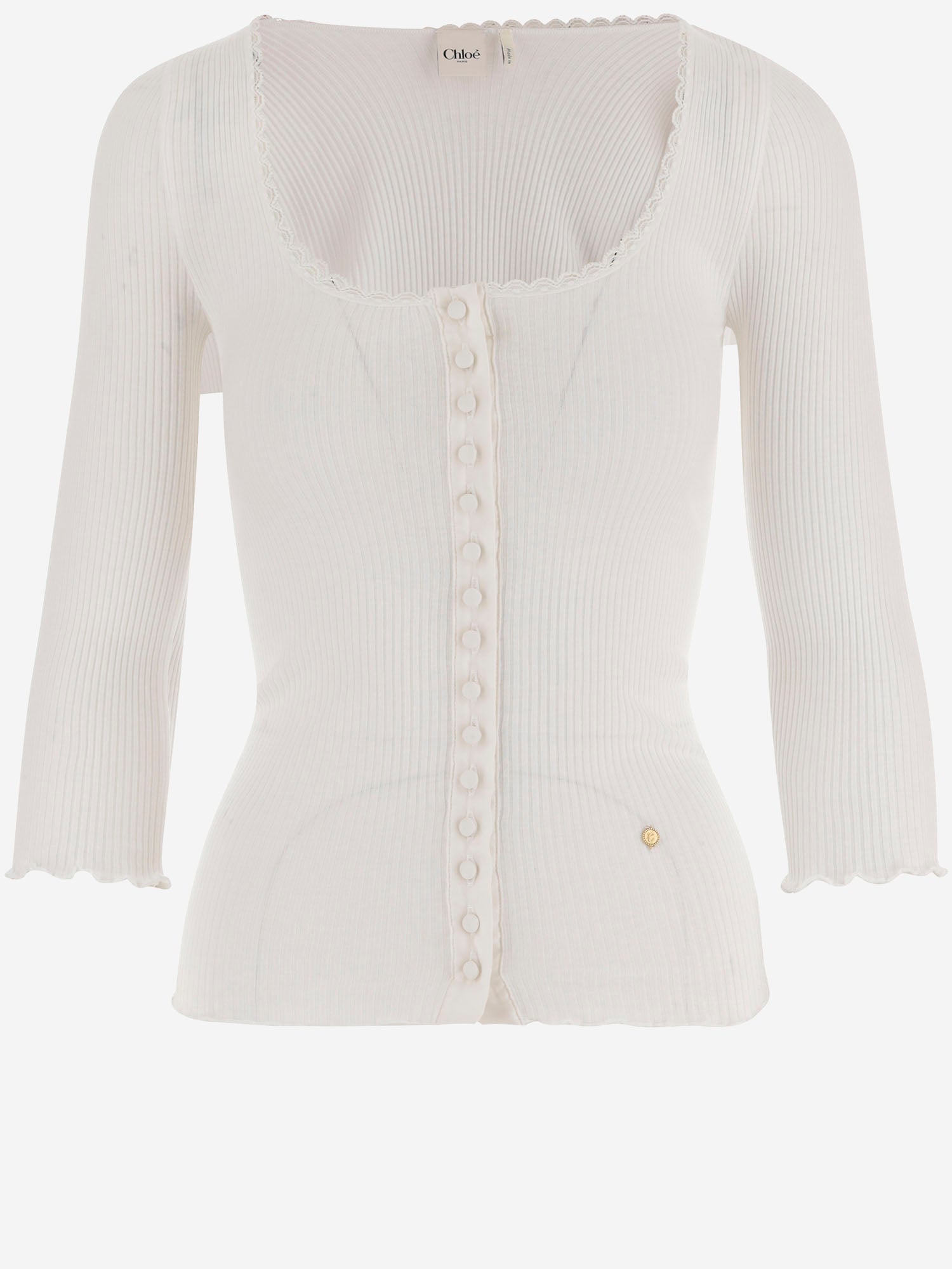 Cardigan con scollo profondo in cotone CH25WJC01185 101 CHLOE 
