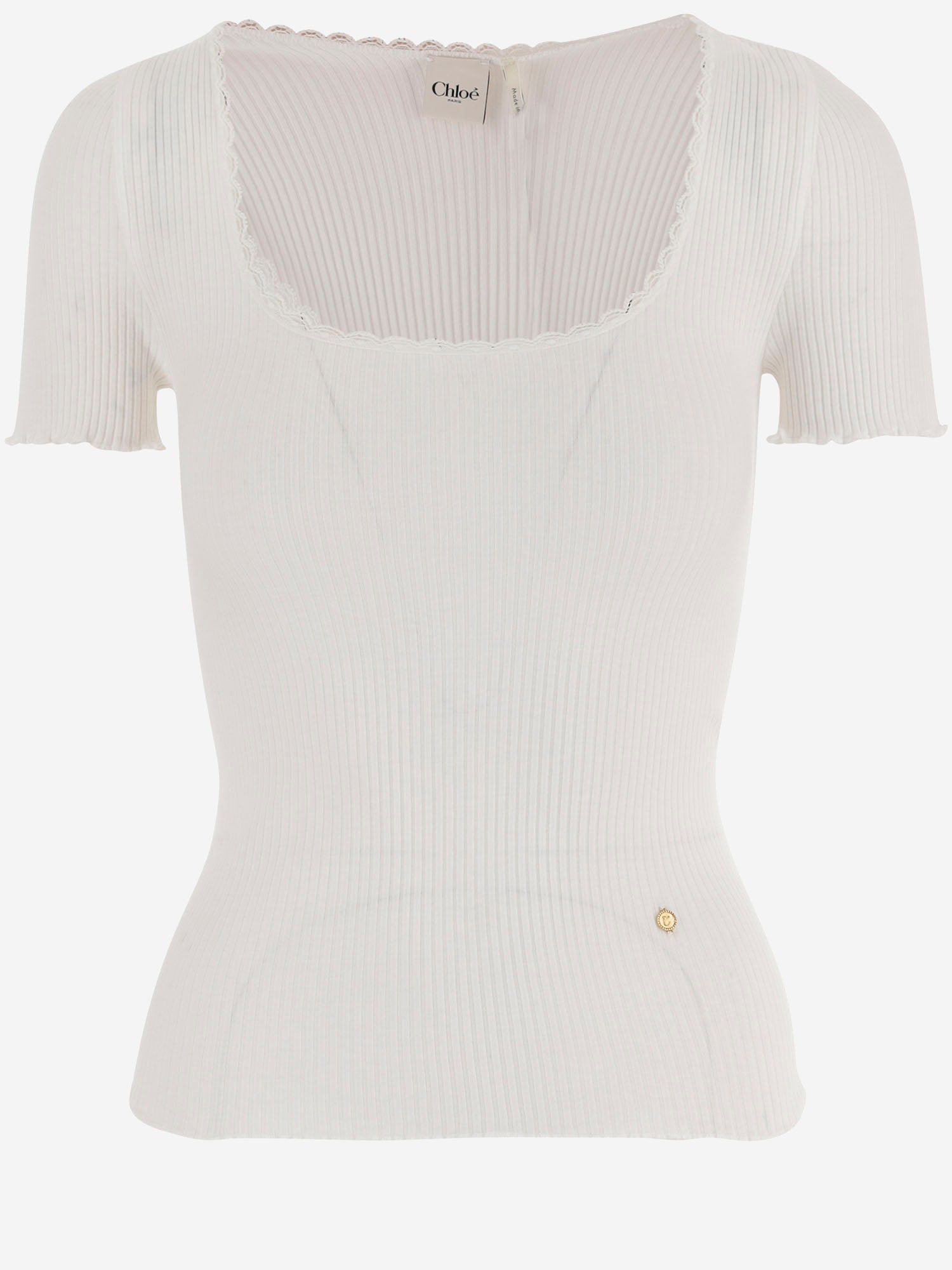 T-SHIRT CON SCOLLO A BARCA IN COTONE CH25WJH02185 101 CHLOE 