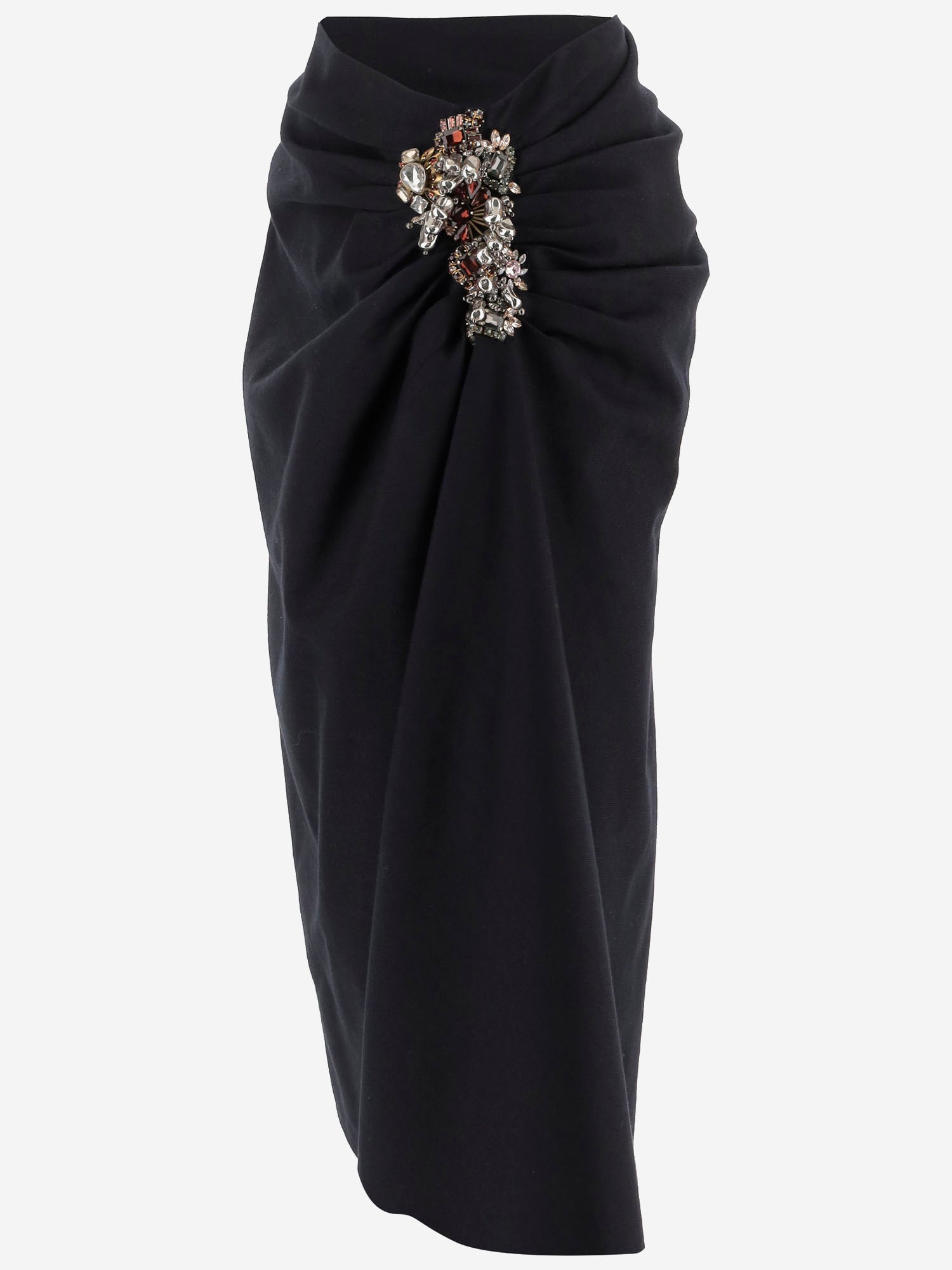 GONNA IN LANA CON DRAPPEGGIO E APPLICAZIONE DECORATIVA 010880 2193509 DRIES VAN NOTEN 