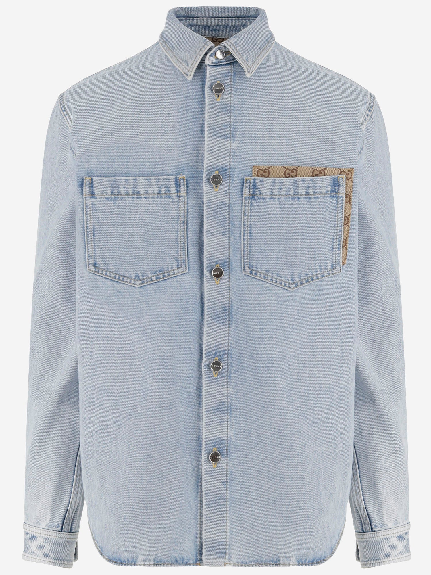 Camicia in denim délavé con inserto GG 835220 XDDCY4452 GUCCI 