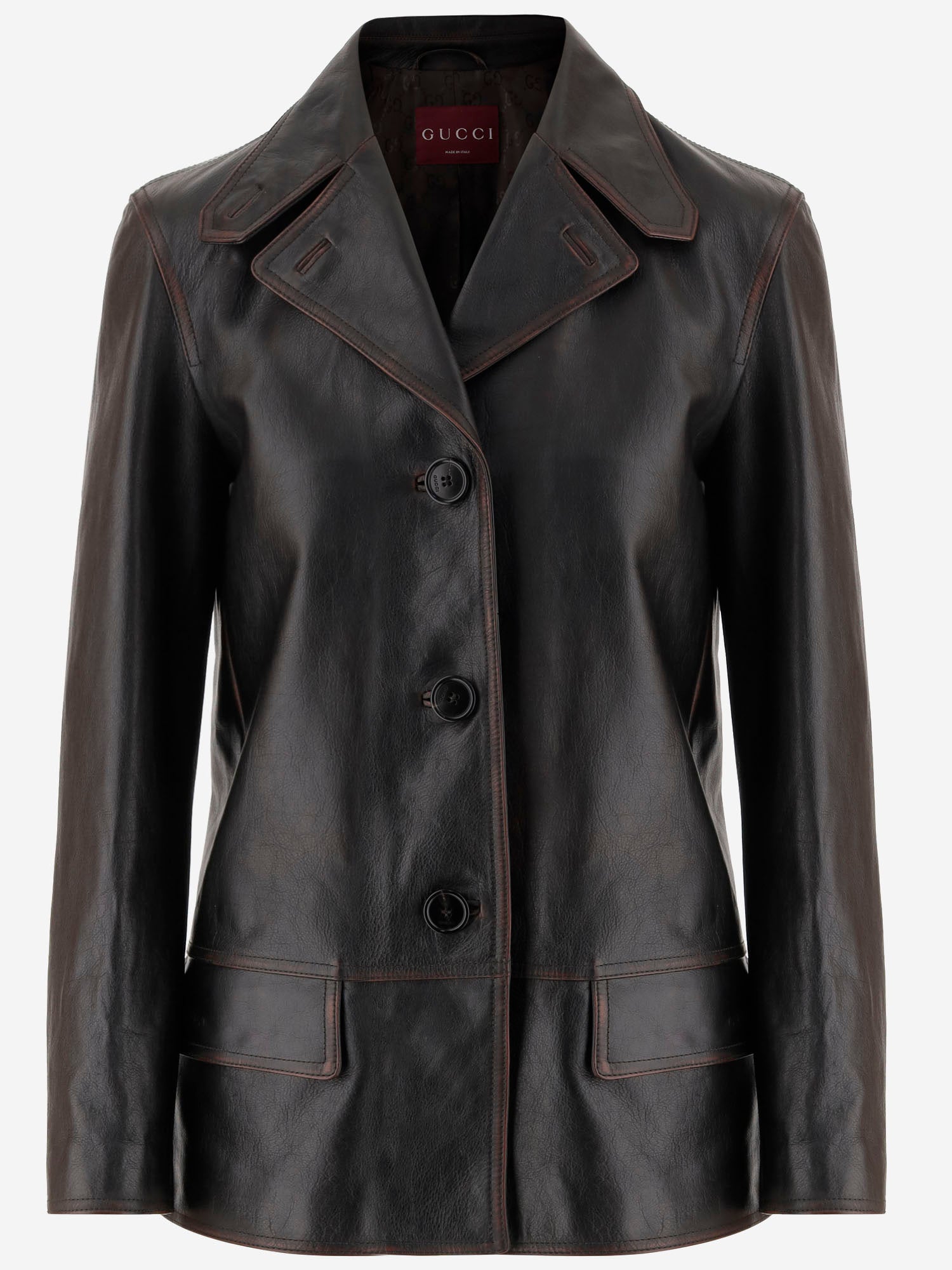 Giacca in pelle effetto invecchiato 838397 XNBAZ1080 GUCCI 