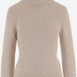 MAGLIONE IN CASHMERE CON COLLO ALTO E ORLO A ONDE 314925 BEIGE MAGDA BUTRYM 