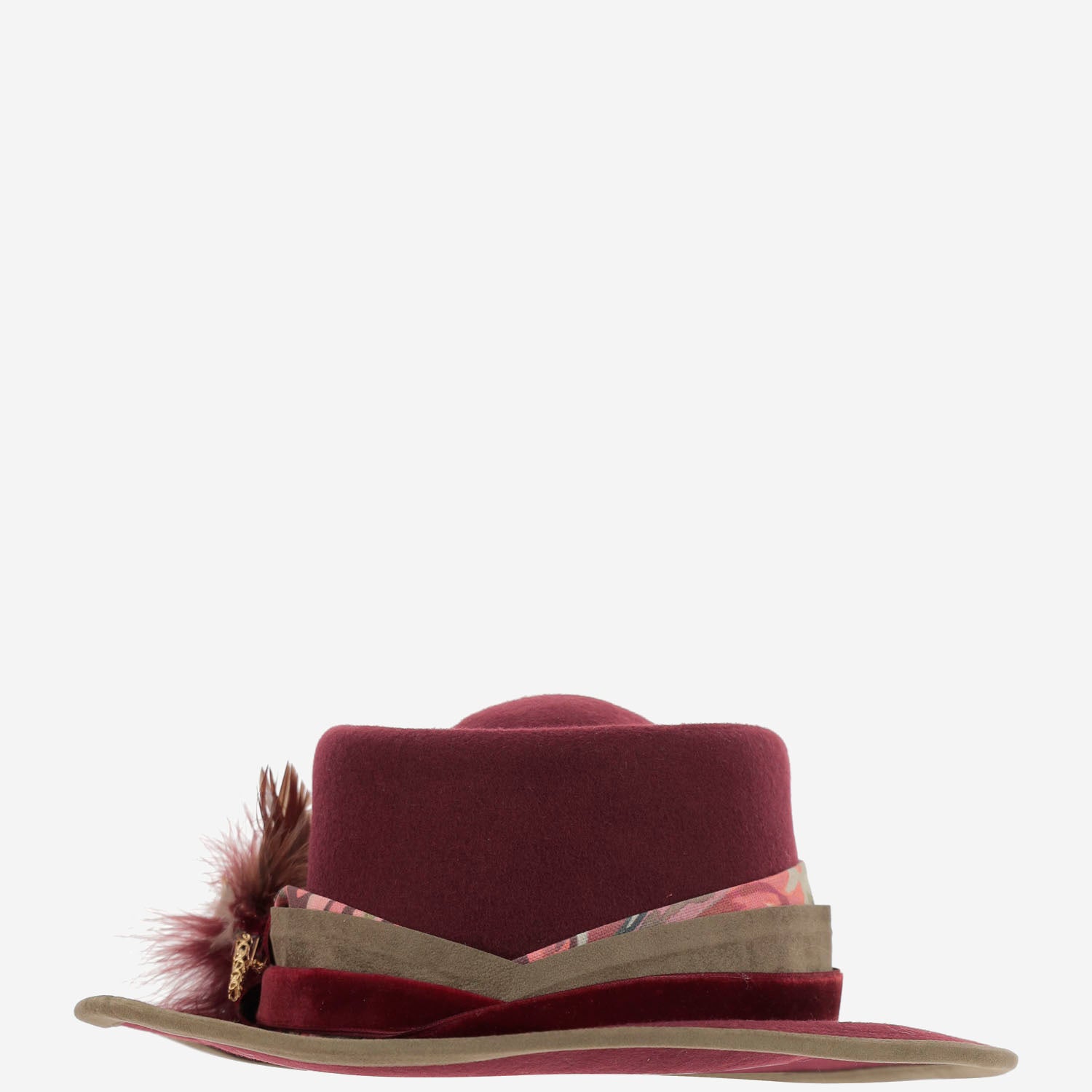 CAPPELLO fedora IN LANA BORDEAUXFEDORAHATWITHFEATHERS NATURAL ALEXIA ALVAREZ DE TOLEDO 
