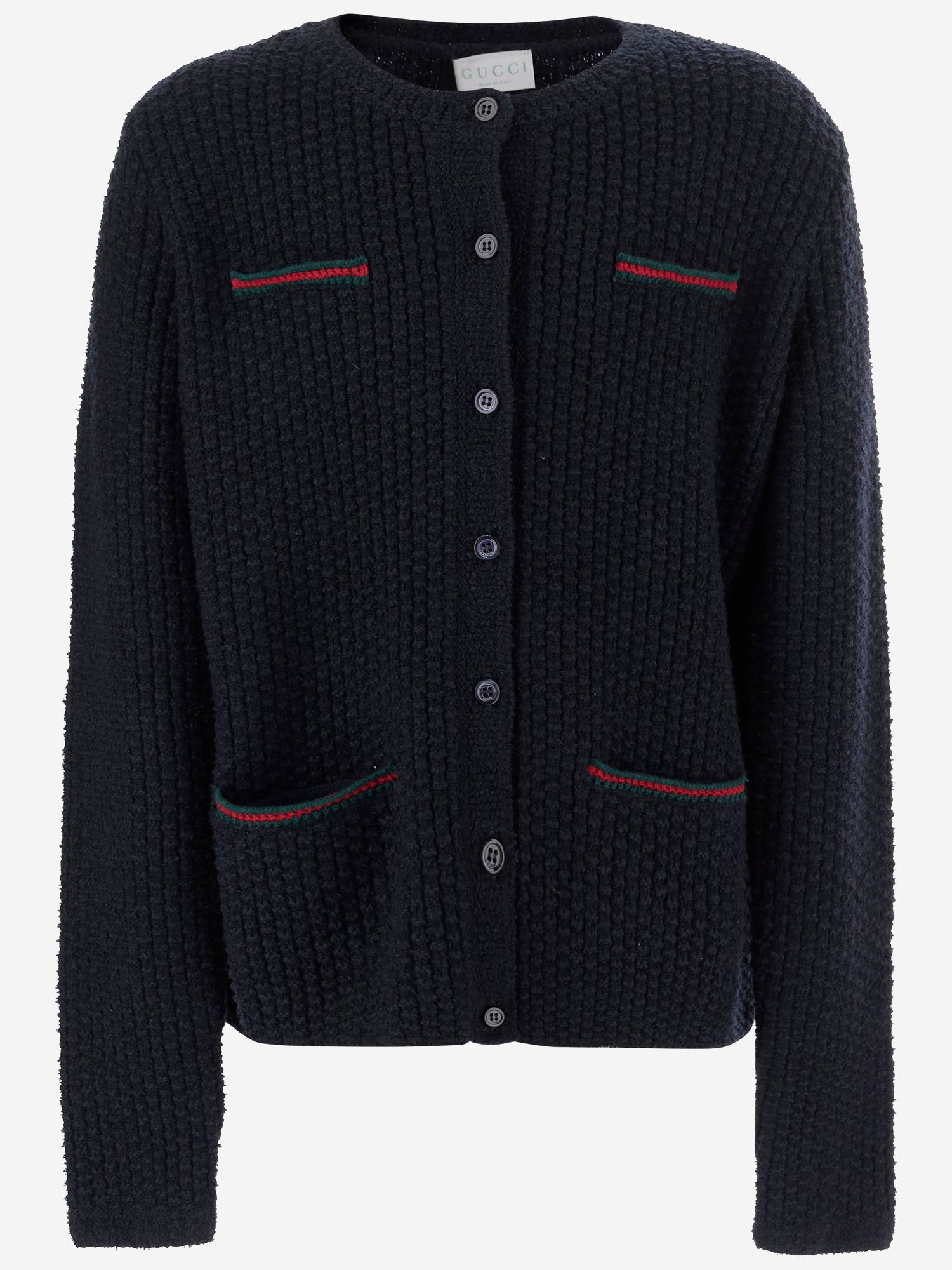 CARDIGAN IN MISTO COTONE E LANA CON DETTAGLI WEB 828452 XKEZ54180 GUCCI KIDS 