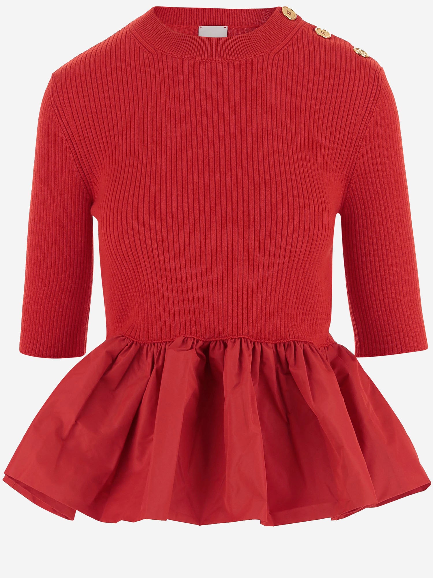 MAGLIONE A COSTINE CON FONDO CON RUCHE IN LANA E FAILLE KN2738040 314R PATOU 