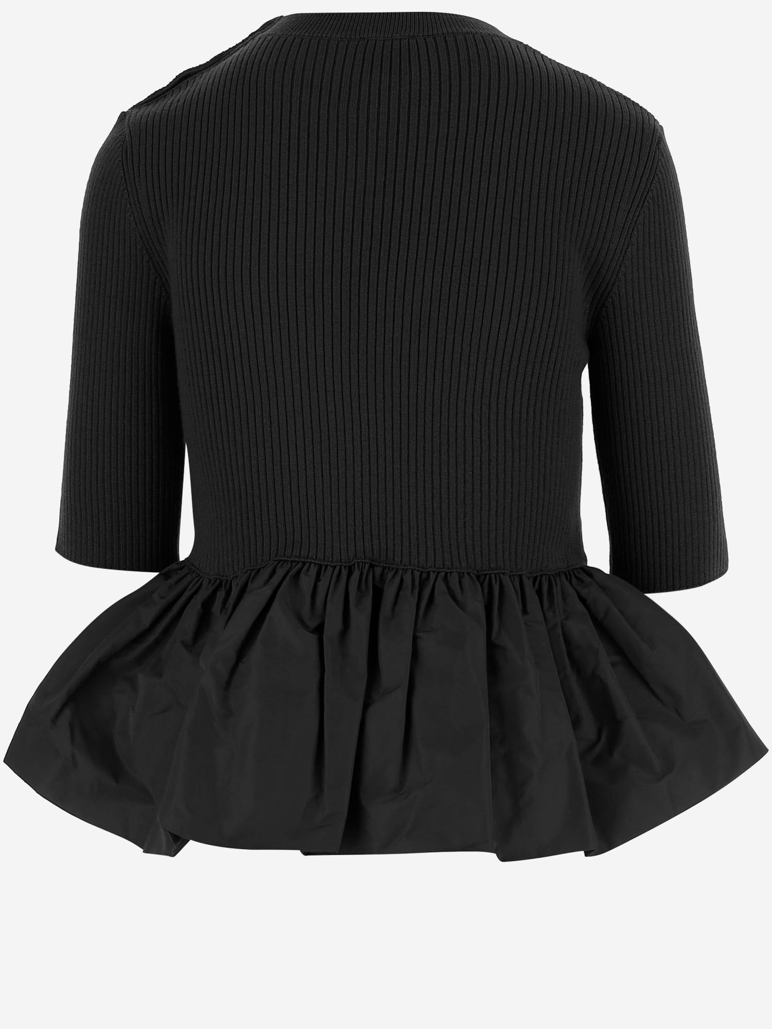 MAGLIONE A COSTINE CON FONDO CON RUCHE IN LANA E FAILLE KN2738040 999B PATOU 