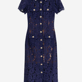 ABITO MIDI CON COLLETTO A CONTRASTO IN PIZZO PF25020MBL BLUE SELF PORTRAIT 