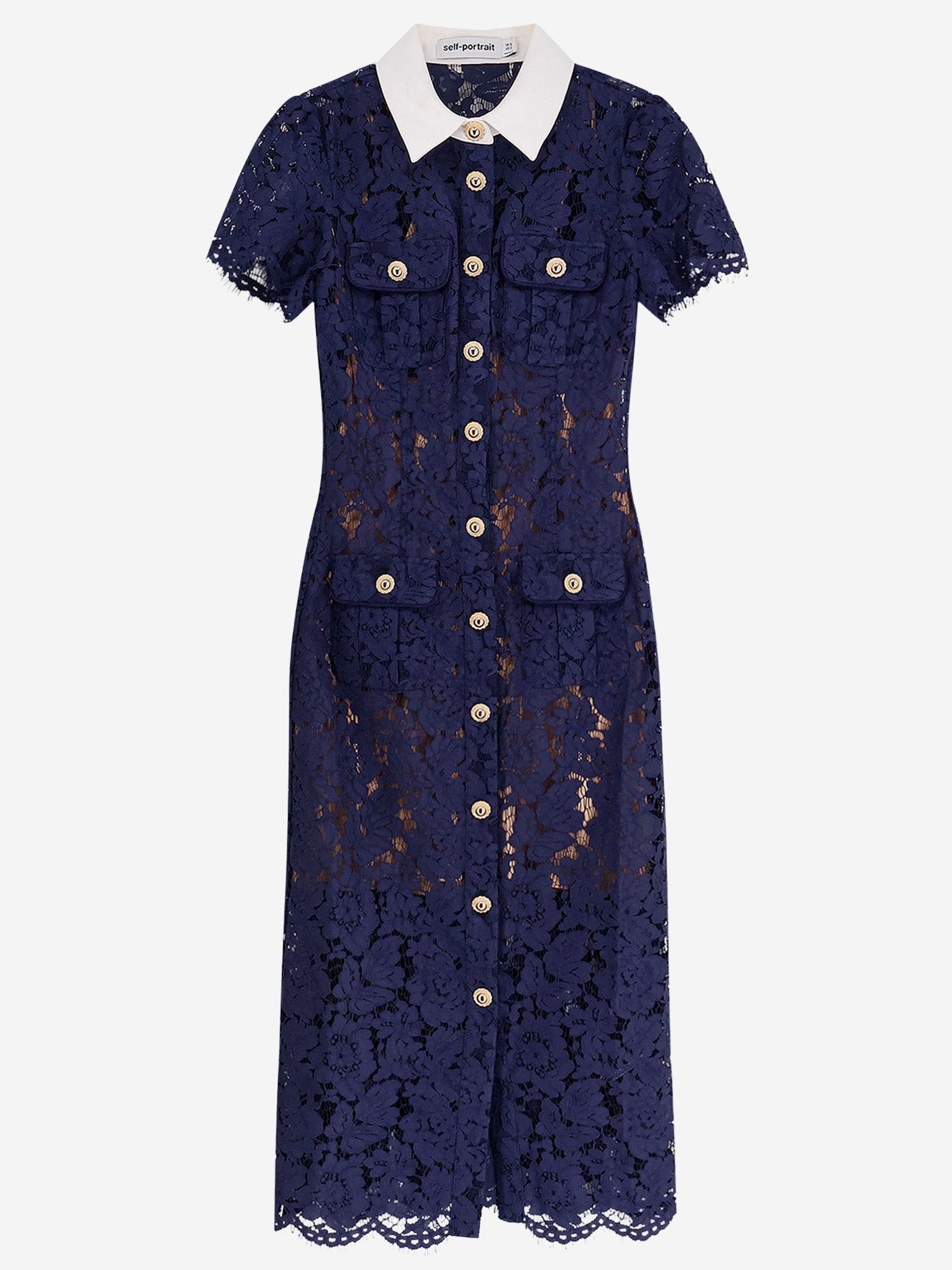ABITO MIDI CON COLLETTO A CONTRASTO IN PIZZO PF25020MBL BLUE SELF PORTRAIT 