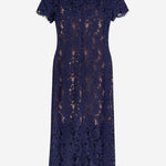 ABITO MIDI CON COLLETTO A CONTRASTO IN PIZZO PF25020MBL BLUE SELF PORTRAIT 