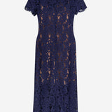 ABITO MIDI CON COLLETTO A CONTRASTO IN PIZZO PF25020MBL BLUE SELF PORTRAIT 